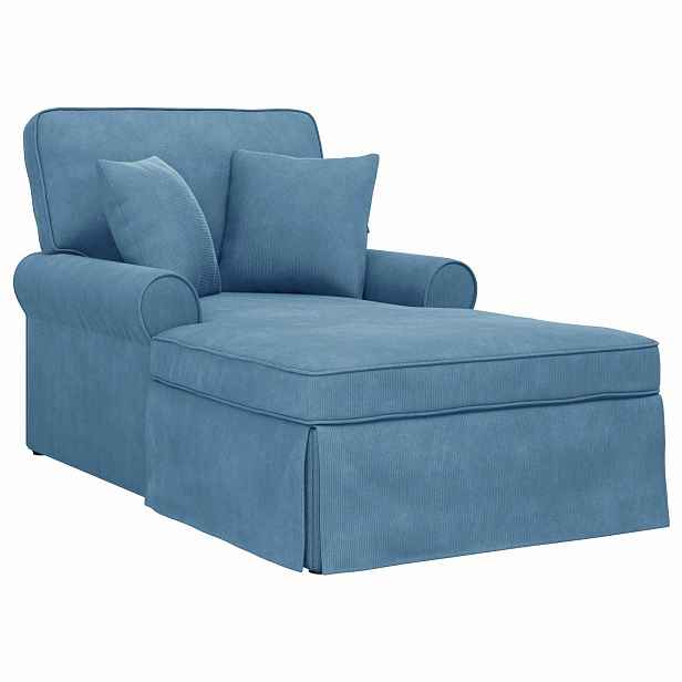 vidaXL Lounge chaise s volánem 3 ks Modrá Žebrovaná látka