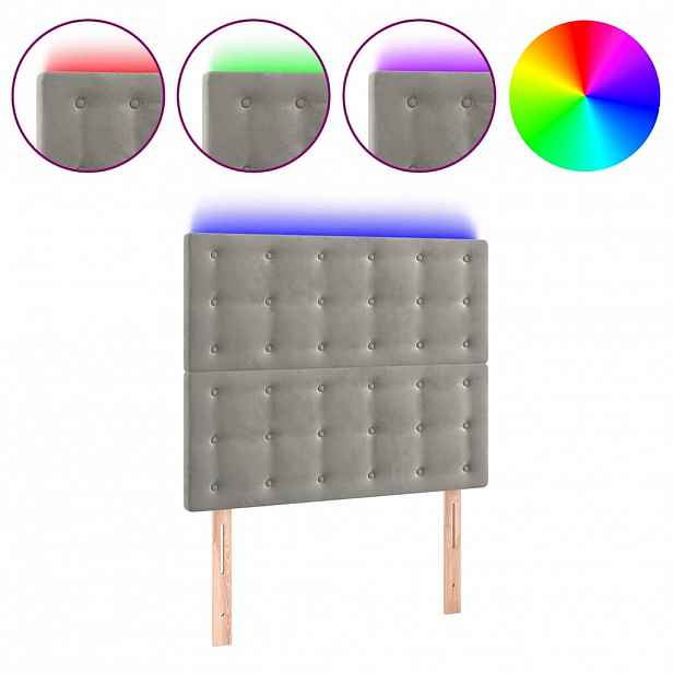 vidaXL Čelo postele s LED světle šedé 80x5x118/128 cm samet