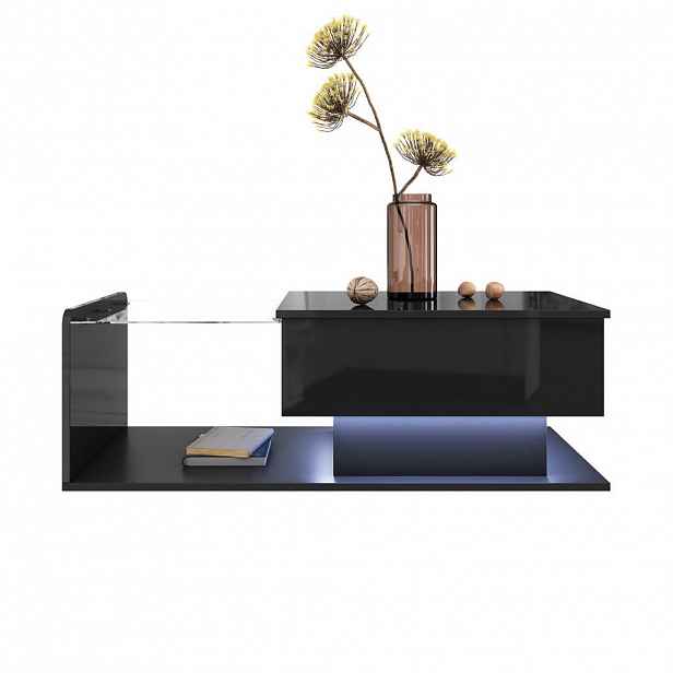 OKWISH KONFERENČNÍ stolek 110/50/47,5 cm černý z dřevotřísky s tvrzeným sklem a LED osvětlením