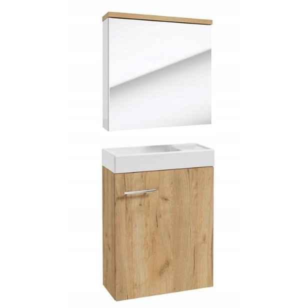 Sada koupelnová skříňka s umyvadlem 50x70+skříňka se zrcadlem 50x60 dub craft