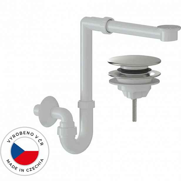 Sifon umyvadlový/nábytkový, místošetřící /extra nízký - plast - výpusť click-clack univerzální nerez -  DN32/250-700 mm - bílá