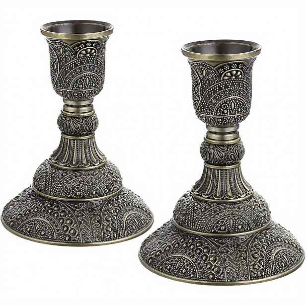 TEMU Sada 2 ks vintage evropských svícnů - 3.9" vysoké kovové svícny s vynikajícími reliéfními vzory, červená/zelená bronzová/zlatá/stříbrná/růžově