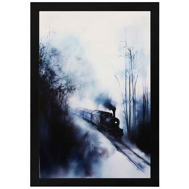 Plakát Rámeček Dřevo Cestování Železnice Parní Vlak Dráha Les Mlha 40x60