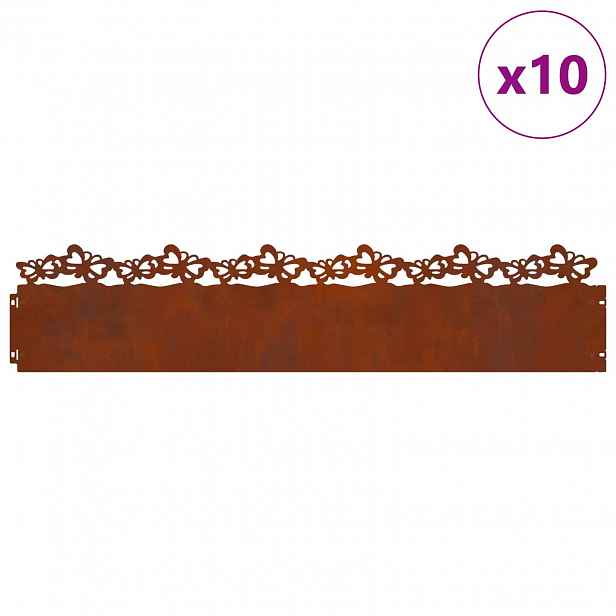 vidaXL Obrubníky trávníku 10 ks 103 x 0,05 x 22 cm Rezavá