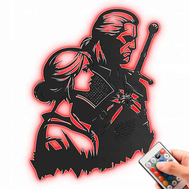 Geralt a Ciri The Witcher 3D dřevěný obraz Noční Lampa Led dálkové ovládání