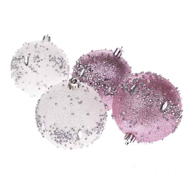 Sada vánočních ozdob Silver Glitter, 4 ks, pr. 8 cm, plast