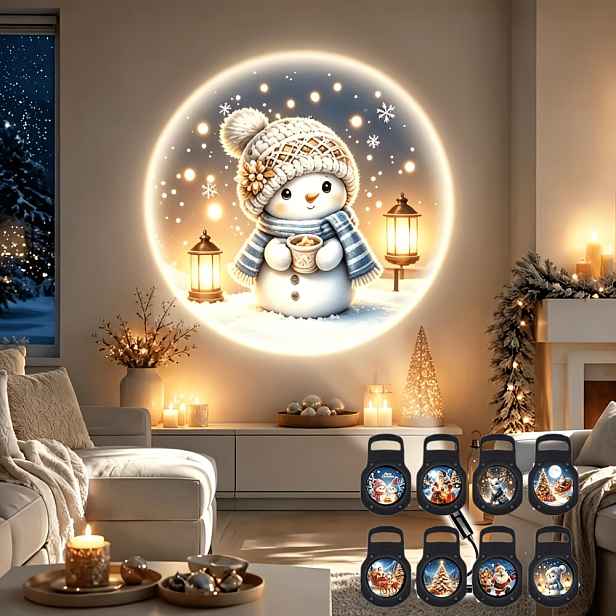TEMU Vánoční projektor, LED vánoční projekce, atmosférická projekční lampa, více vzorů, napájení, vánoční stromek, Santa Claus, sněhulák, dekorativní