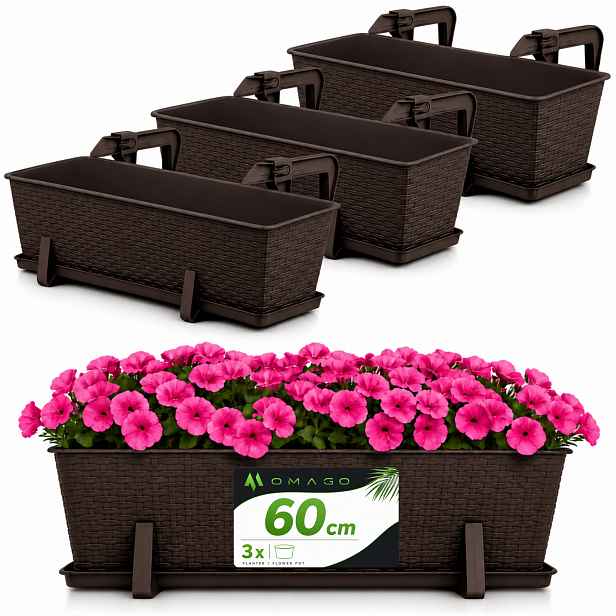 3 x Balkonový Truhlík Květináč 60 cm S Úchytkami Set Bronz