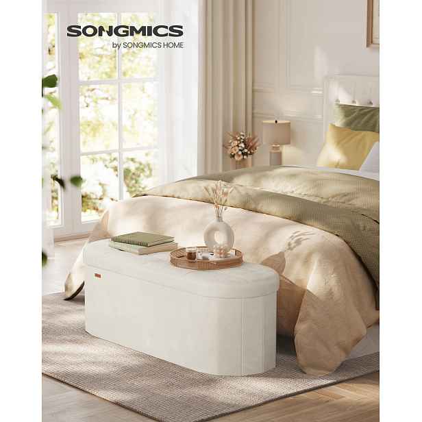 Skládací taburet s úložným prostorem objem 110 l 110 x 38 x 38 cm krémová