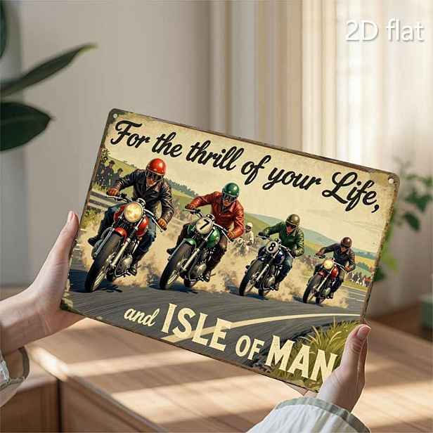 TEMU 2D plochá obdélníková dřevěná cedule pro The of Man Motorcycle Retro nástěnná plaketa Garáž Man Cave Dekor