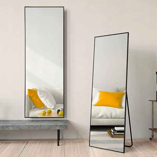 Zrcadlo 144 × 45 cm – velké zrcadlo plné velikosti, černé, Koonmi