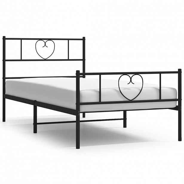 vidaXL Kovový rám postele s hlavovým a nožním čelem černý 75 x 190 cm