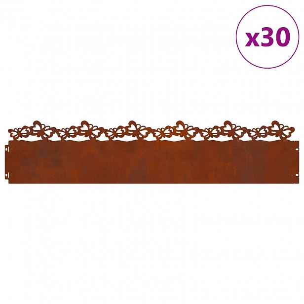 vidaXL Obrubníky trávníku 30 ks 103 x 0,05 x 22 cm Rezavá