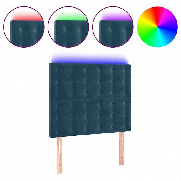 vidaXL Čelo postele s LED tmavě modré 80x5x118/128 cm samet