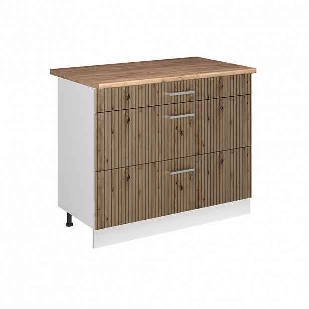 Vicco SPODNÍ SKŘÍŇKA KUCHYŇSKÉ LINKY R-Line, Řemeslný dub/Bílá, 100 cm pracovná doska Dub Goldkraft