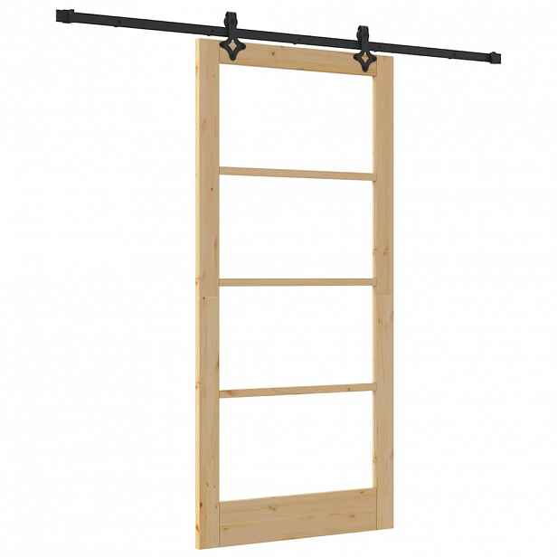 vidaXL Posuvné dveře Přírodní 93 x 202 cm Masivní borové dřevo a sklo