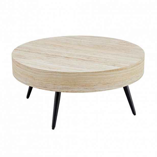 OKWISH KONFERENČNÍ stolek 70/70/35,5 cm černá světlý dekor z MDF a kovu s nastavitelnými nožkami