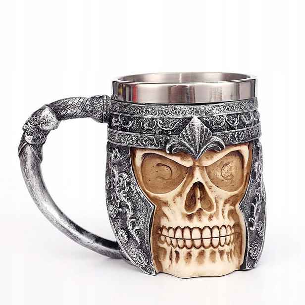 Pivní Sklenice s Lebka Vikingů Nerezová Ocel 400 ml, Larp, Rpg