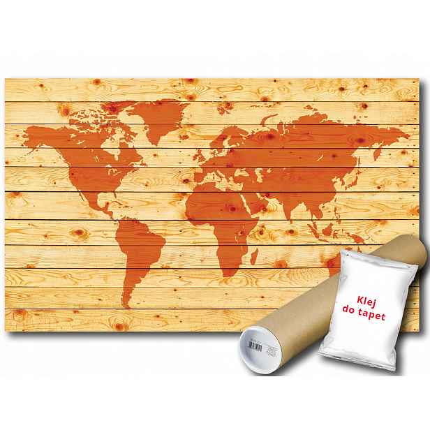 Vinylová fototapeta Mapa světa dřevo 254x184