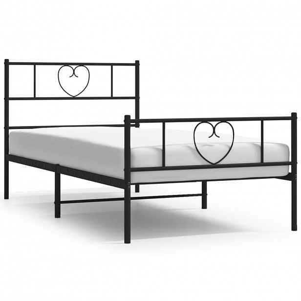vidaXL Kovový rám postele s hlavovým a nožním čelem černý 90 x 190 cm
