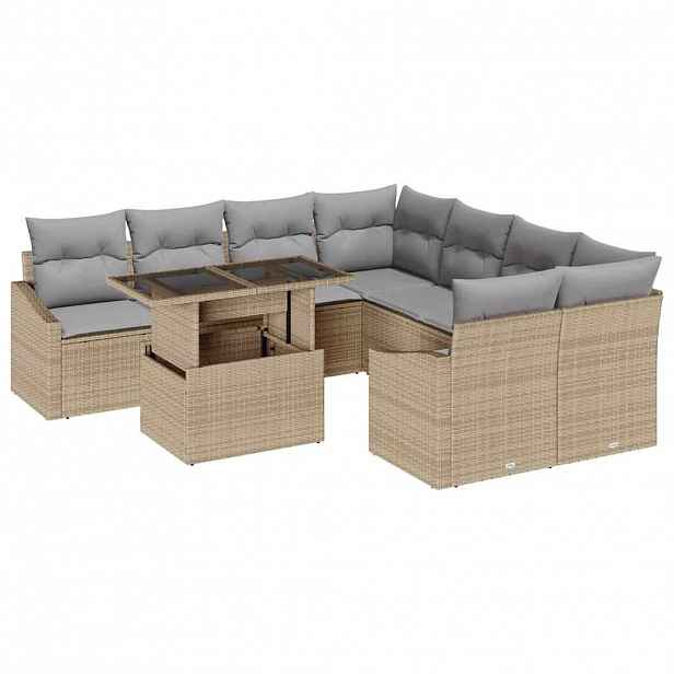 vidaXL Sada zahradních pohovek 9 ks Béžová polyratan