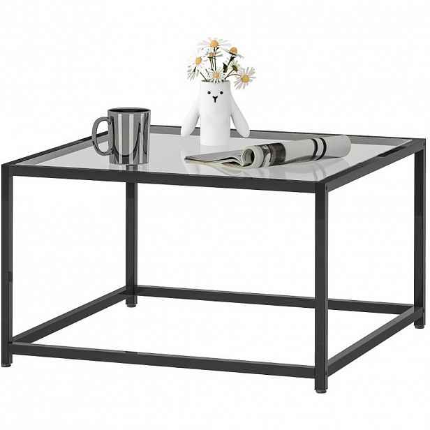 OKWISH KONFERENČNÍ stolek 68/68/39 cm černý z tvrzeného skla se stabilní ocelovou konstrukcí