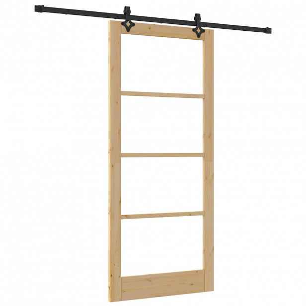 vidaXL Posuvné dveře Přírodní 93 x 211 cm Masivní borové dřevo a sklo