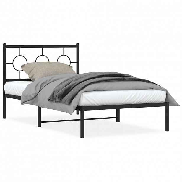 vidaXL Kovový rám postele s čelem černý 100 x 200 cm