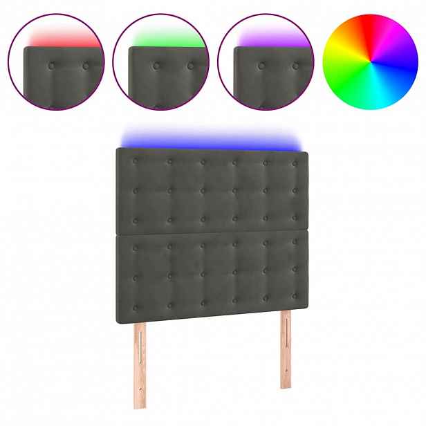 vidaXL Čelo postele s LED tmavě šedé 90x5x118/128 cm samet