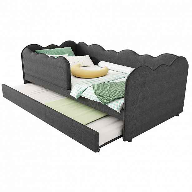 CHICFURN DĚTSKÁ POSTEL 90/190 cm & 90/190 cm v šedé barvě s výsuvným lůžkem