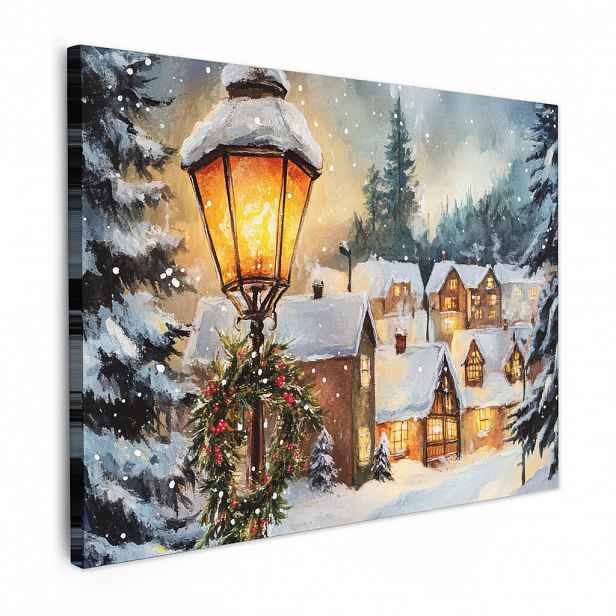 MuchoWow OBRAZ NA PLÁTNĚ Vánoční vesnice - Domy - Sníh - Vánoce 40x30 cm