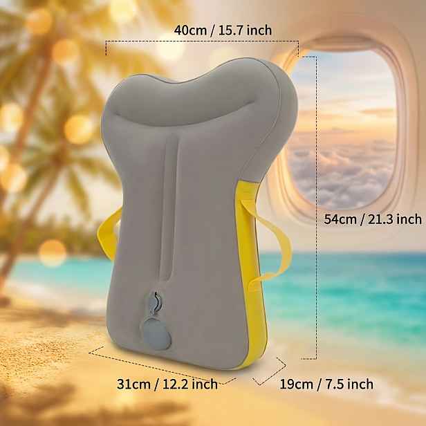 TEMU Nafukovací cestovní polštář s nastavitelnou podporou krku - Ergonomický design do letadla i auta, odolný polyester, šedá barva, přenosný a lehký