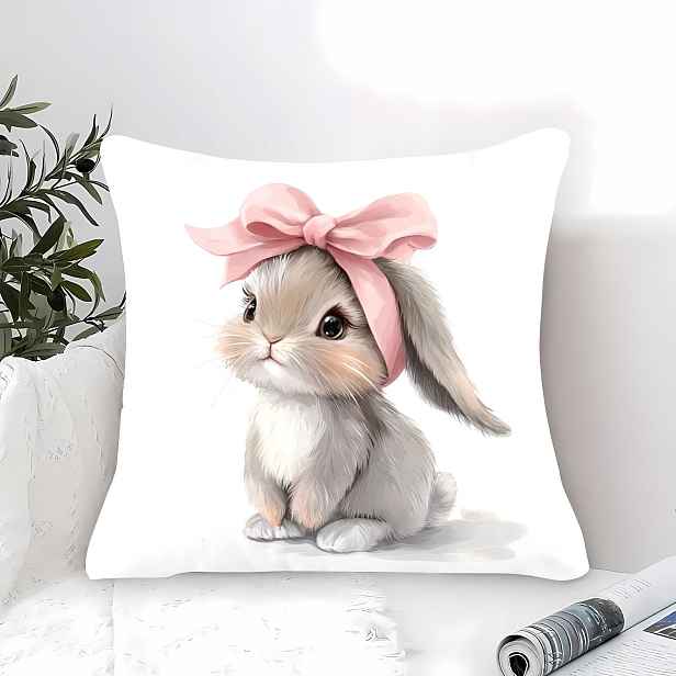 TEMU Trendy povlak na polštář s velikonočního zajíčka, oboustranný design z prošívaného plyšového polyesteru se zipem. Ručně pratelný a ideální pro