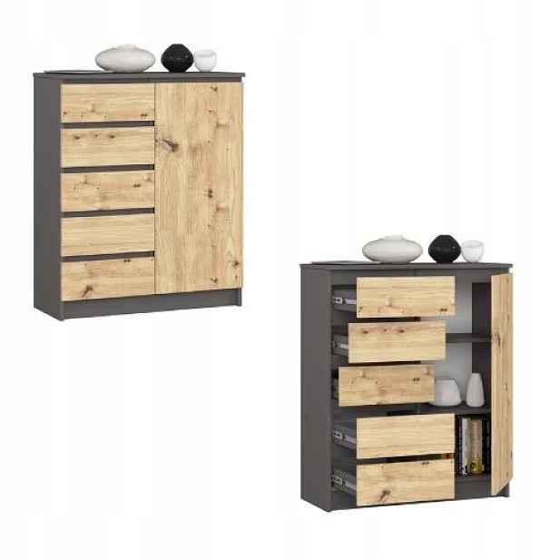 Komoda skříňka K80 1D 5SZ grafit/artisan Akd