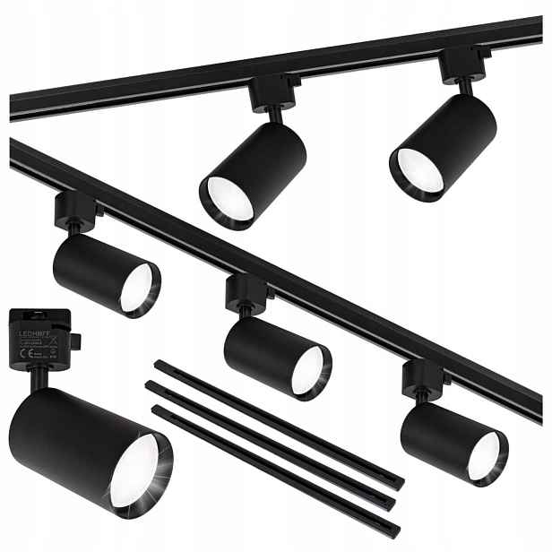 Osvětlení kolejnicová lišta Sada lišt 3 m 5 x lampa GU10 Černá Led