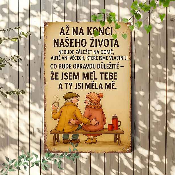 TEMU 2D plochý - Vintage český slogan, kovová nástěnná dekorace v 2D, rozměry 7.87X11.81 palců, s hřejivým citátem pro celý život. Tato retro domácí