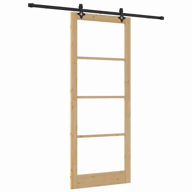 vidaXL Posuvné dveře Přírodní 93 x 232 cm Masivní borové dřevo a sklo
