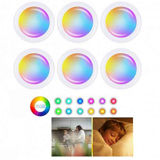 Bezpřevodové Rgb Led lampy s dálkový ovladač Osvětlení skříněk Noční lampy 6 Ks