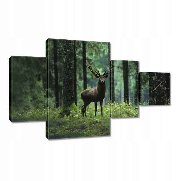 Nástěnné hodiny 130x80 Jelen uprostřed lesa