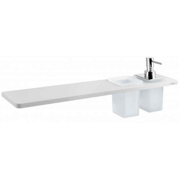 Sapho Abeline - Polička s dávkovačem a sklenkami, délka 50 cm, matná bílá/chrom AE502-0101-02
