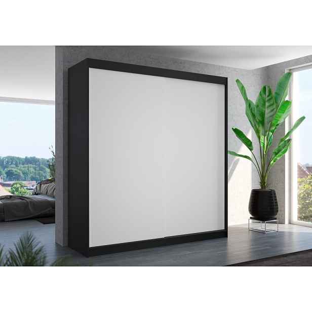 Šatní skříň s posuvnými dveřmi 200 cm HAVRIS - černá / bílá