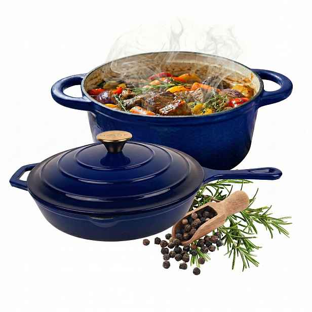 Set Hrnec Hrnec Pánev 26 CM Smaltovaný Modrý Mat Indukce