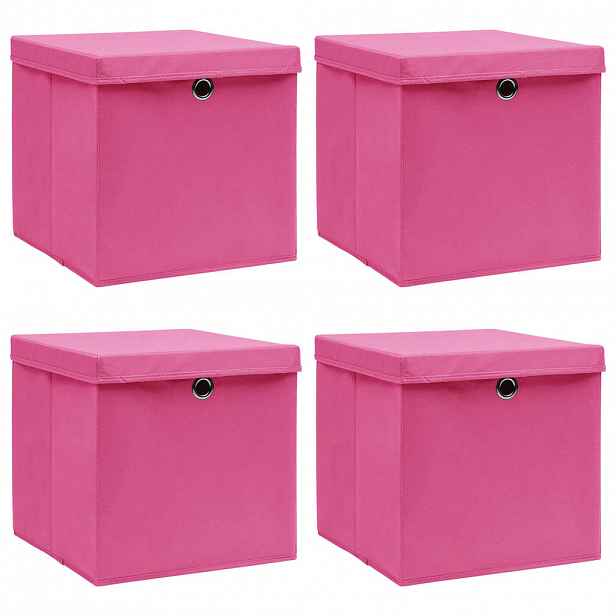 vidaXL Úložné boxy s víky 4 ks růžové 32 x 32 x 32 cm textil