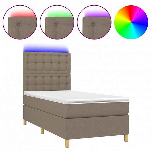 vidaXL Box spring postel s matrací a LED taupe 100x200 cm textil