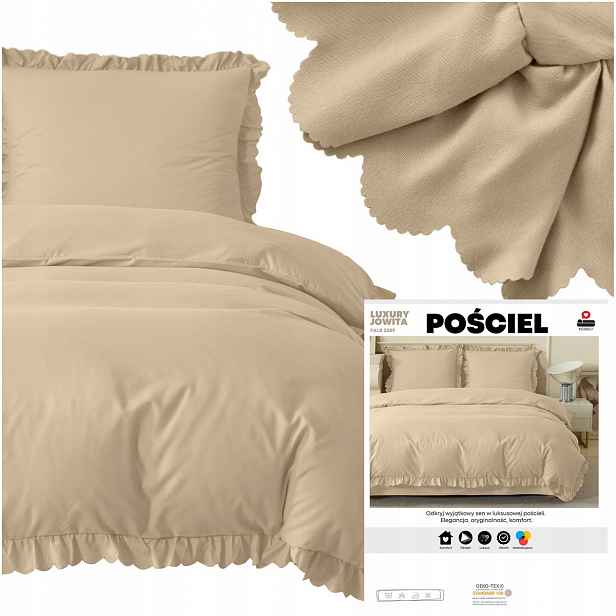 Povlečení 220x200 3 Č. jednodílná s Volánkem Luxury Jowita komplet Béžová