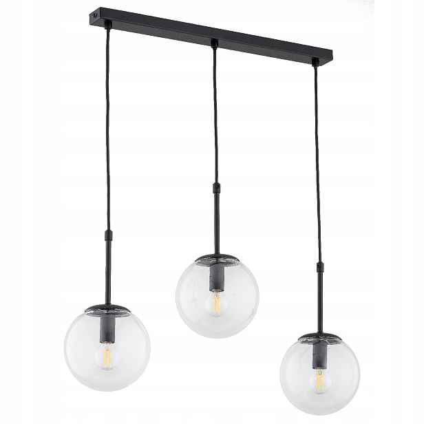 Černá závěsná lampa Skleněné koule 3xE14 10W do jídelny Alfa