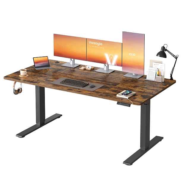 Elektrický Herní Stůl S Regulací Výšky, Konektor Usb-c, Hnědá Barva