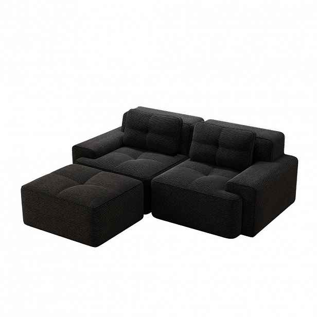 Modfu MODULÁRNÍ pohovka z manšestru 204x177x69 cm černá bez montáže s hlubokým sedem a flexibilním uspořádáním