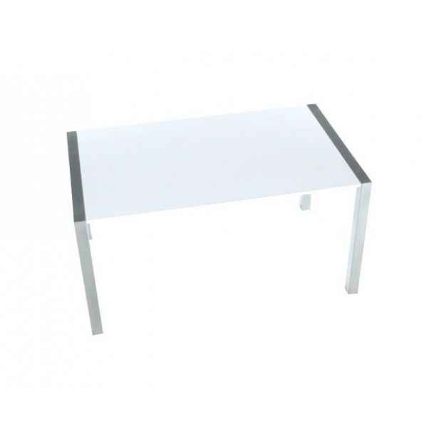 Rozkládací jídelní stůl DARO, MDF / kov, bílá extra vysoký lesk HG / stříbrná