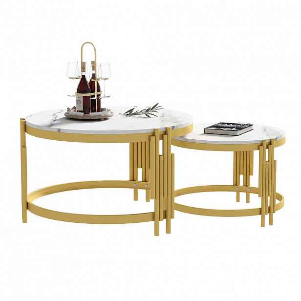 OKWISH SADA konferenčních stolků 72/58/44 cm bílá ve vzhledu mramoru z MDF a kovu